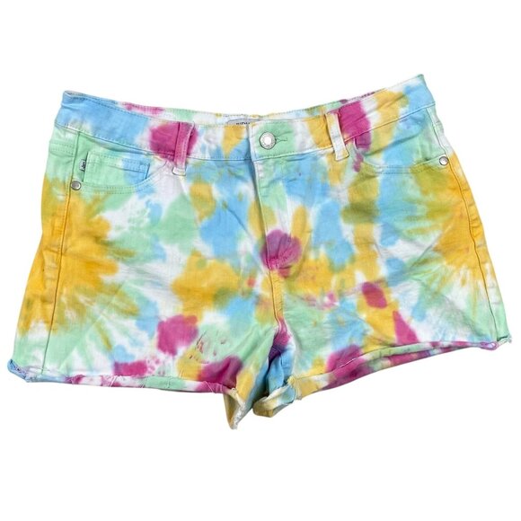 Judy Blue Woman's Tie-Dye Denim Shorts L Multicolor Cotton Blend Comfortable Sty - Picture 2 of 13